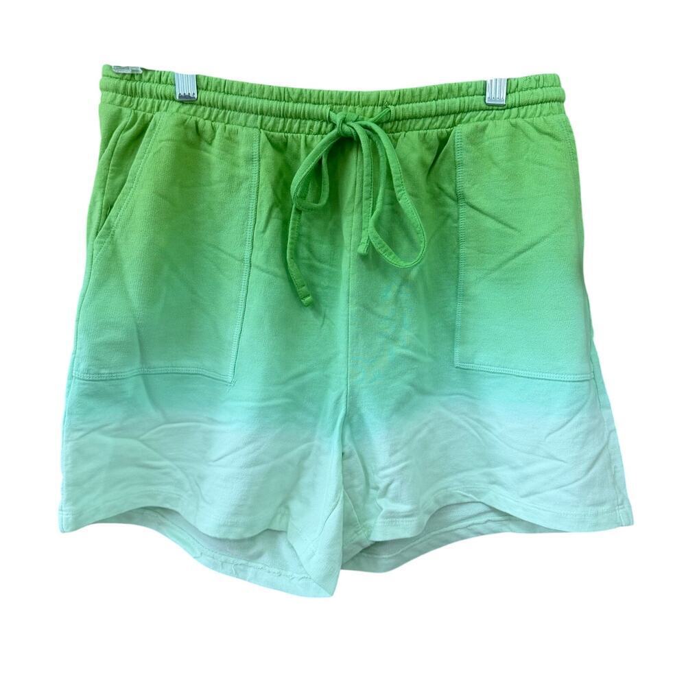 Zenana Dip Dye Ombre Green Pull On Sweat Shorts Size Large Casual - Picture 1 of 5